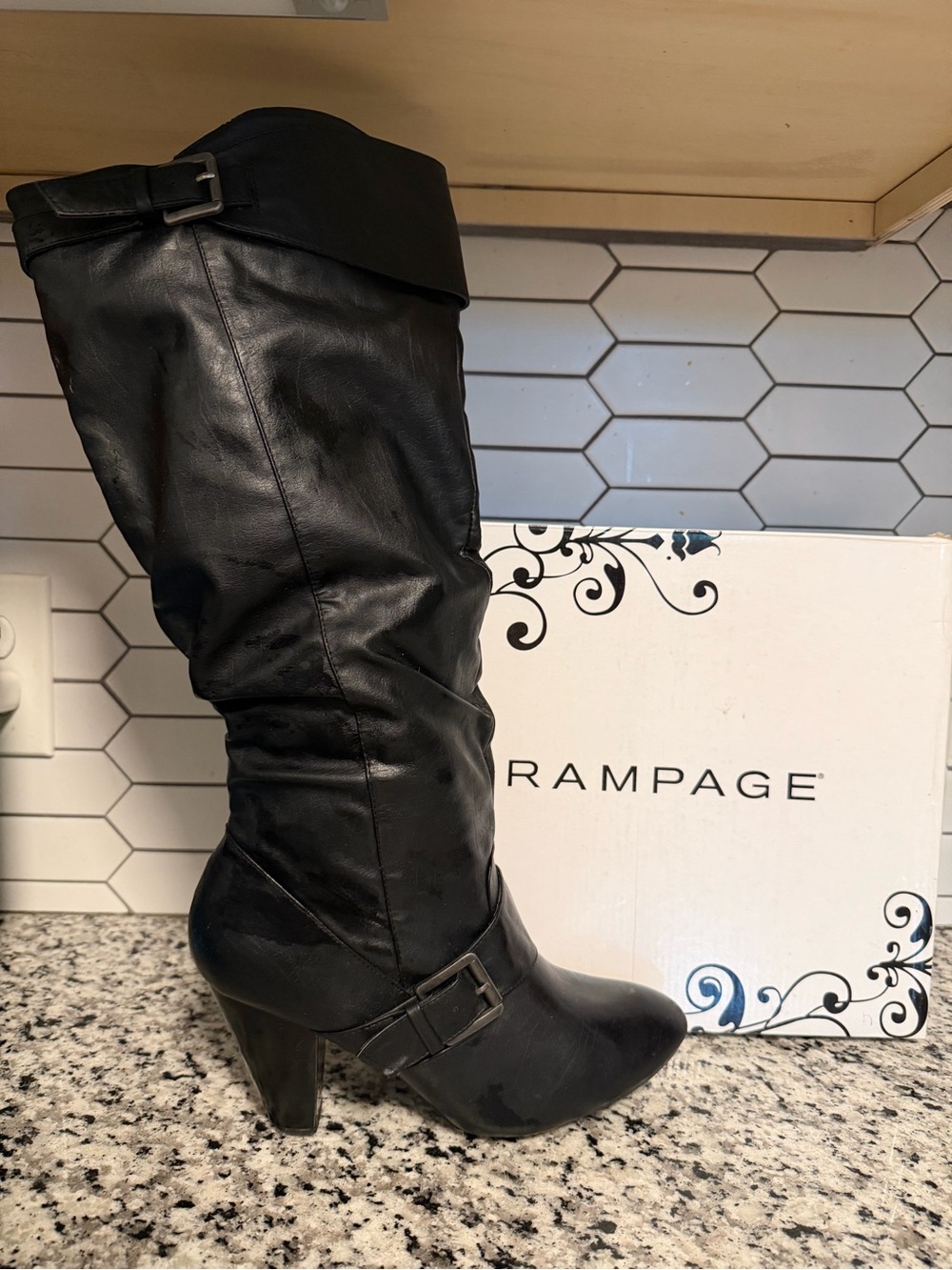 Rampage Black Mid-Heel Slouchy Buckle Boots